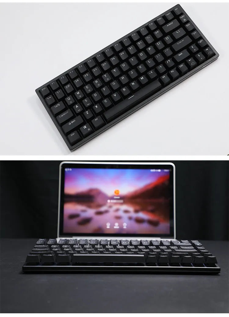 Rk526 wireless mechanical keyboard and mouse set in blue on a desk, with optical 1600 DPI mouse