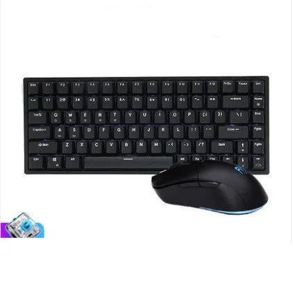 Rk526 wireless mechanical keyboard and mouse set in blue on a desk, with optical 1600 DPI mouse