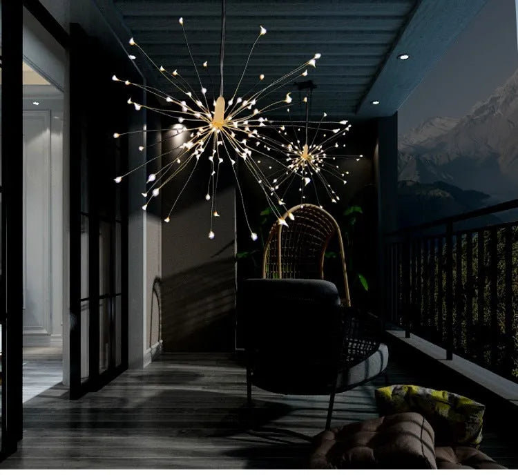 Solar-powered LED meteor shower explosion decorative light with remote control for outdoor garden use.
