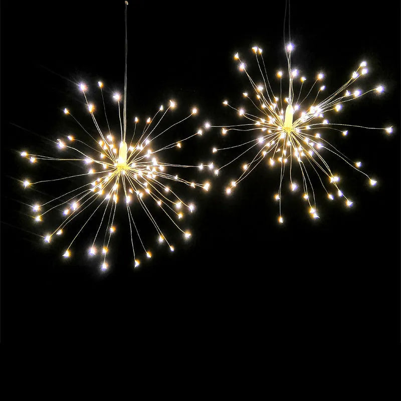 Solar-powered LED meteor shower explosion decorative light with remote control for outdoor garden use.