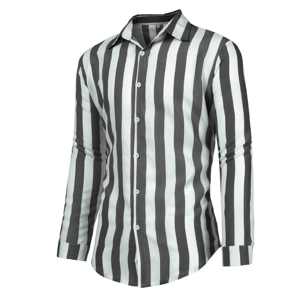 Men's long sleeve striped shirt in hemp blended fabric with four-way stretch, available in multiple colours
