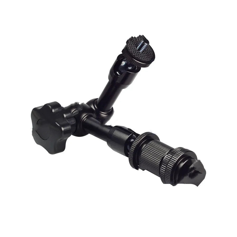 Black 7-inch metal magic friction articulating arm for DSLR cameras with ball heads and mounts