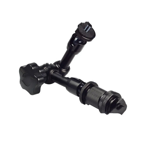 Black 7-inch metal magic friction articulating arm for DSLR cameras with ball heads and mounts