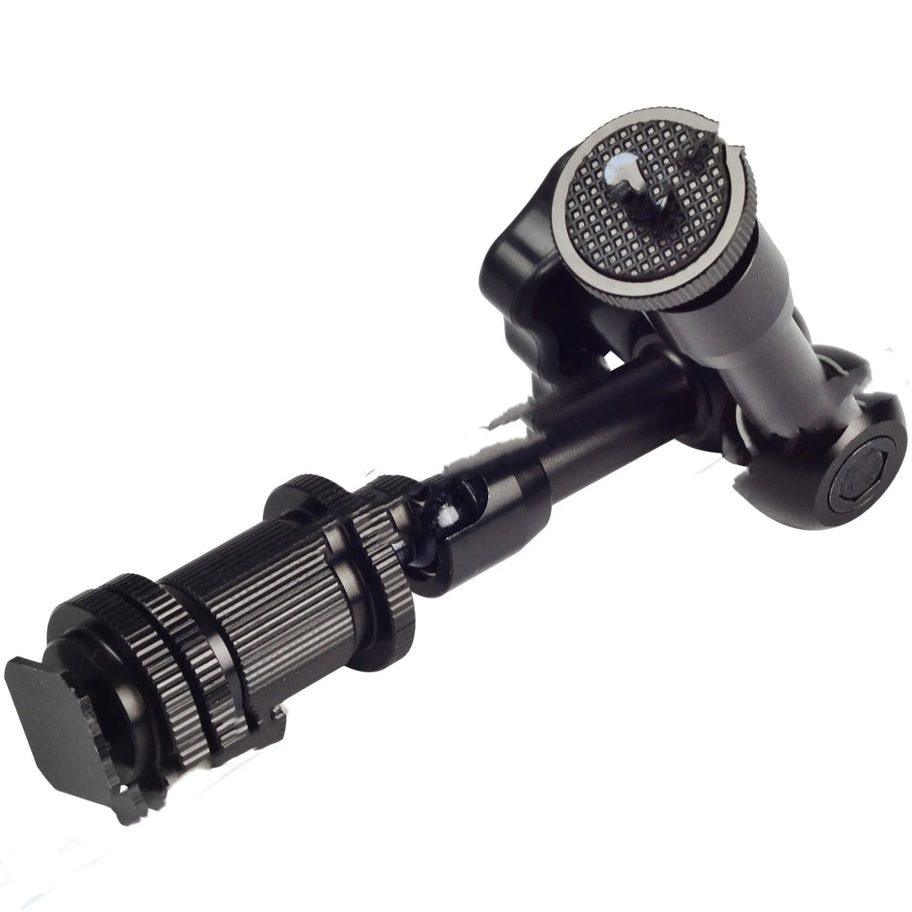 Black 7-inch metal magic friction articulating arm for DSLR cameras with ball heads and mounts