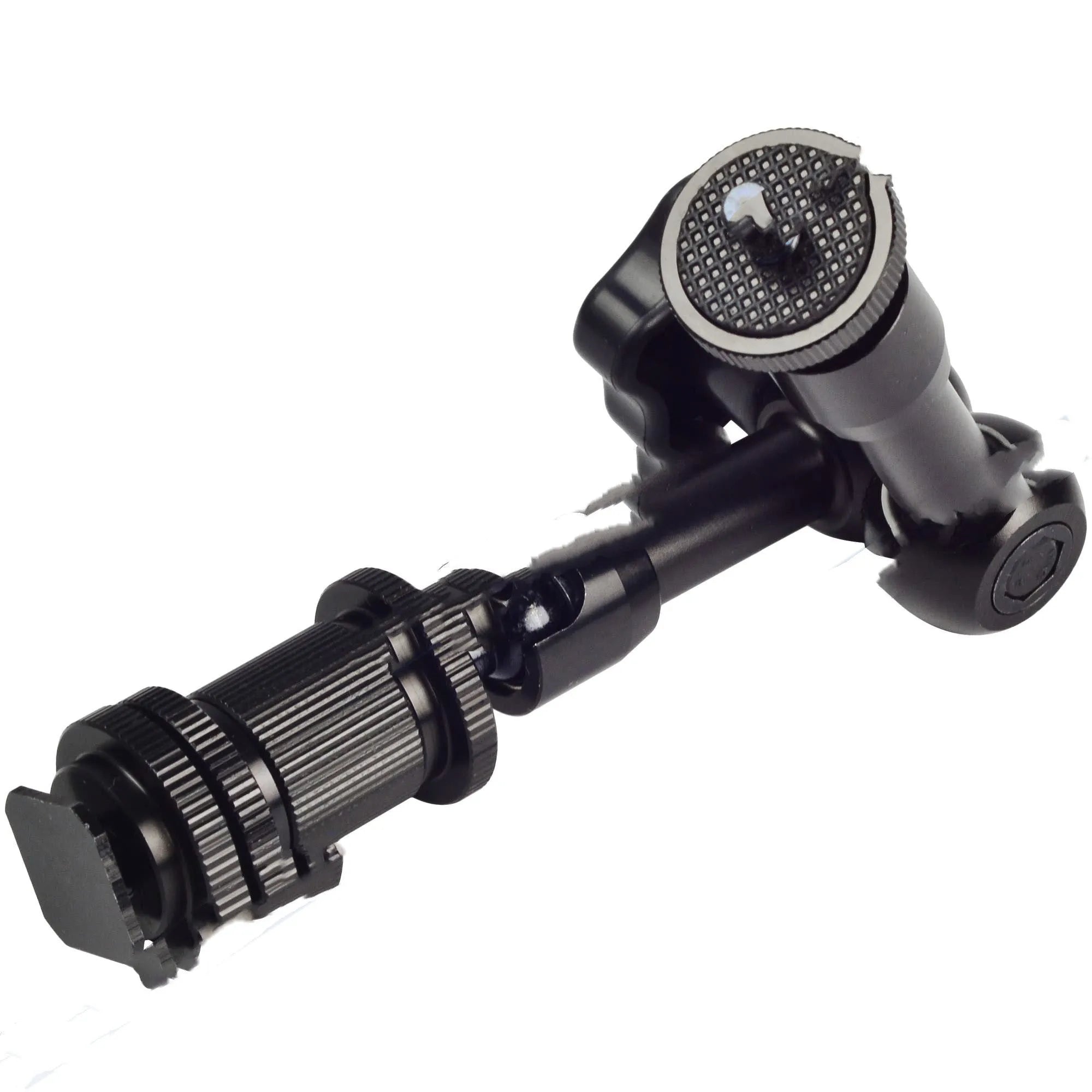 Black 7-inch metal magic friction articulating arm for DSLR cameras with ball heads and mounts