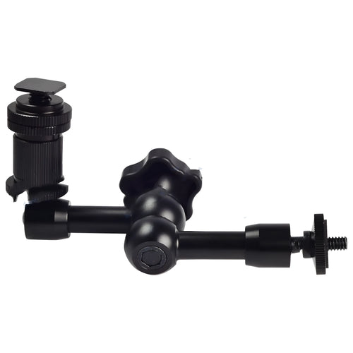 Black 7-inch metal magic friction articulating arm for DSLR cameras with ball heads and mounts