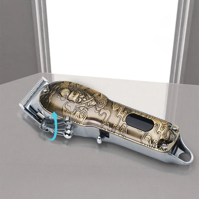 Gold Clipper LCD Digital Display Hair Clipper with stainless steel blade on table