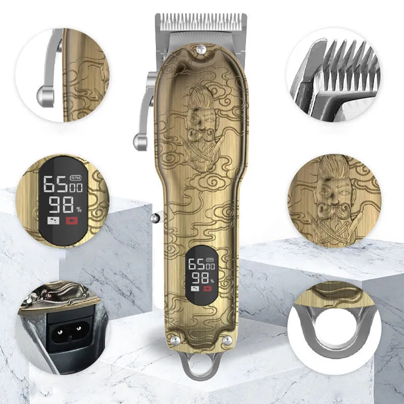 Gold Clipper LCD Digital Display Hair Clipper with stainless steel blade on table