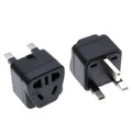 White international travel power adapter with UK three-pin plug and five sockets for 2-pin plugs.