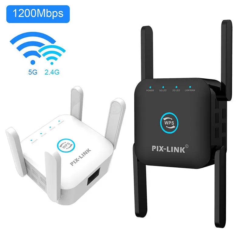 PIXLINK AC24 dual frequency wireless WiFi extender router in black or white