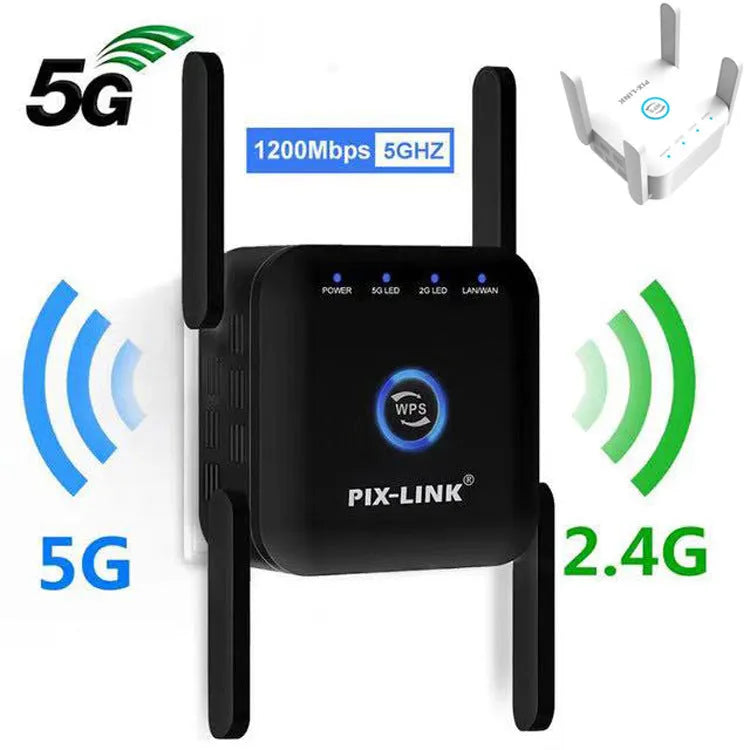 PIXLINK AC24 dual frequency wireless WiFi extender router in black or white