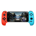 Wireless Bluetooth game controller with telescopic phone mount extended holding a mobile phone