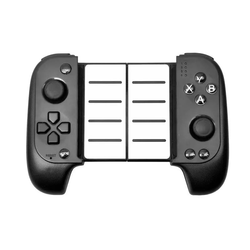 Wireless Bluetooth game controller with telescopic phone mount extended holding a mobile phone