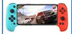 Wireless Bluetooth game controller with telescopic phone mount extended holding a mobile phone