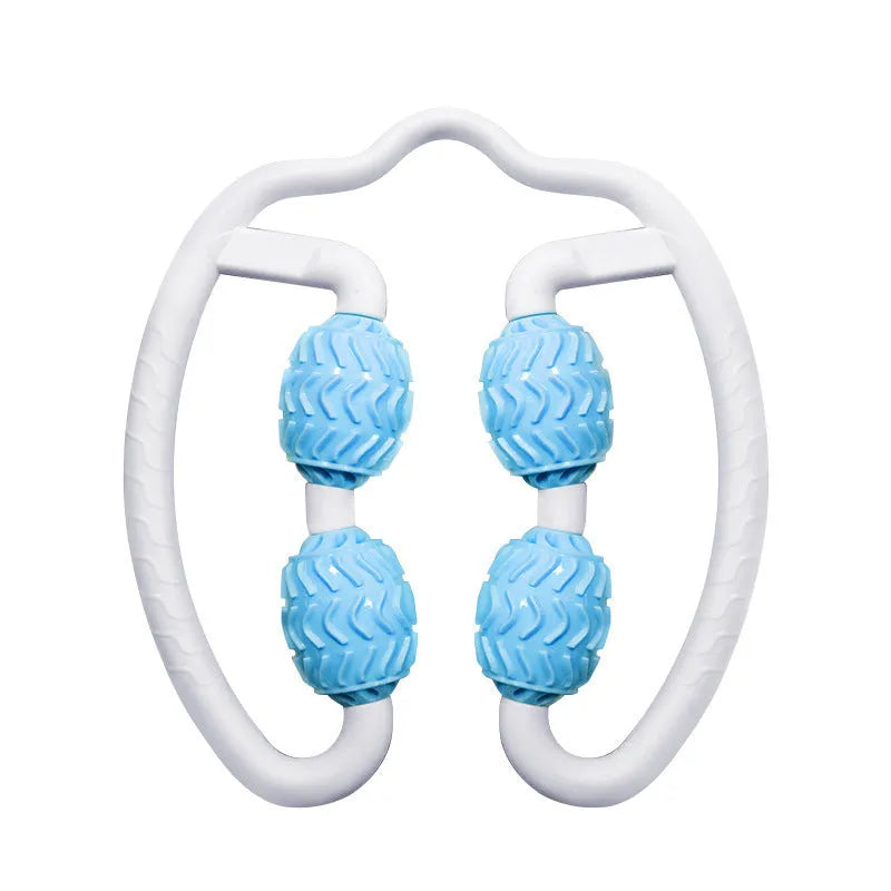 Purple annular leg massage roller with central opening for targeted muscle pressure