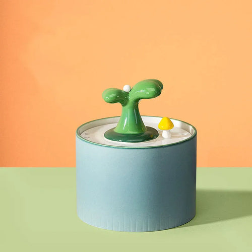 1.5L electric ceramic cat drinking fountain in green with double filtration system and silent pump