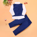 Boys' blue casual suit set with vest, turtleneck, tie and trousers for spring and autumn wear