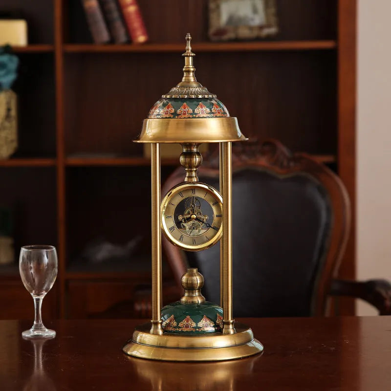Nordic rectangular pendulum clock ornament with metal frame and pointer display