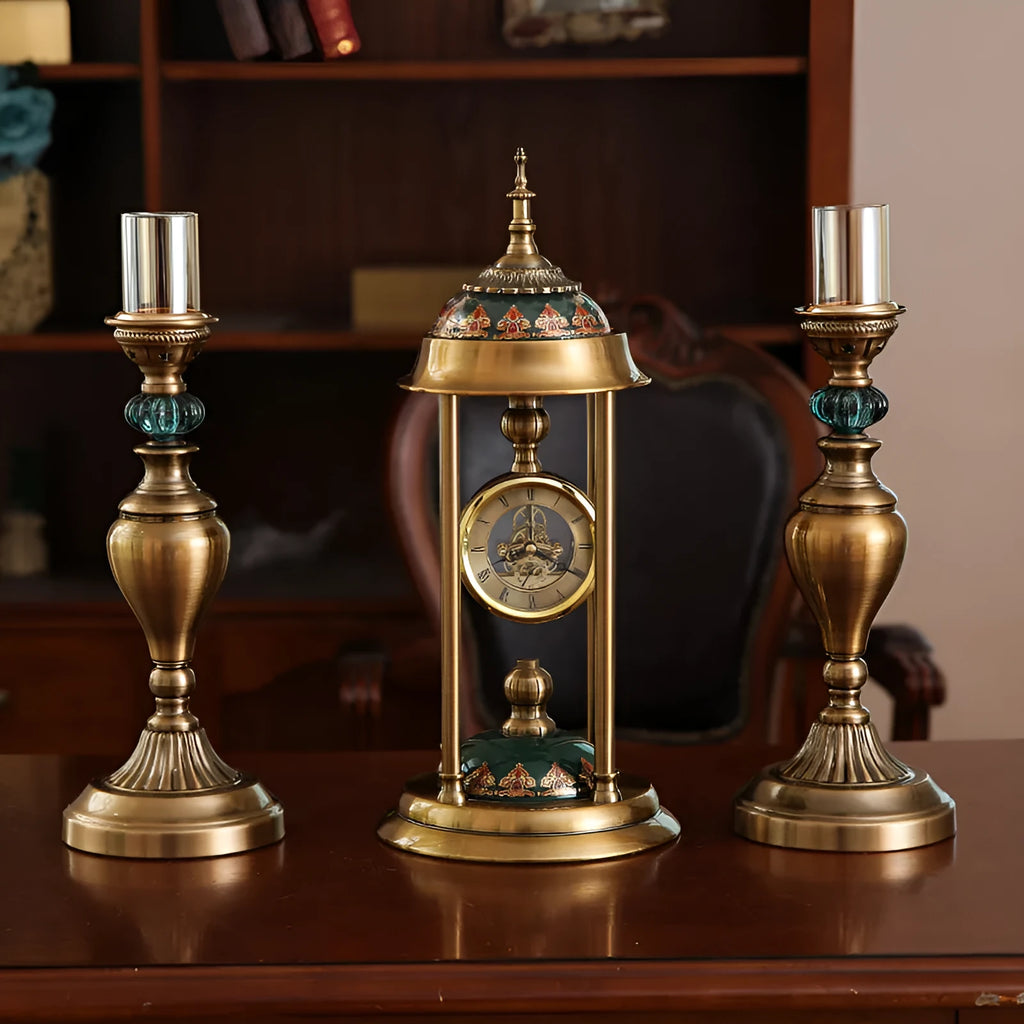 Nordic rectangular pendulum clock ornament with metal frame and pointer display