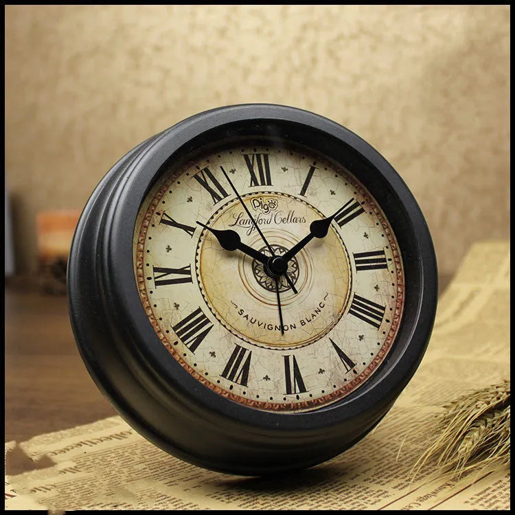 European retro style desk alarm clock with round dial and silent sweep movement