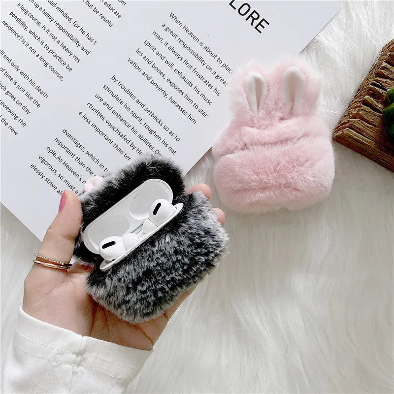 Cute pink rabbit ear AirPods protective cover for compatible Apple wireless headphones