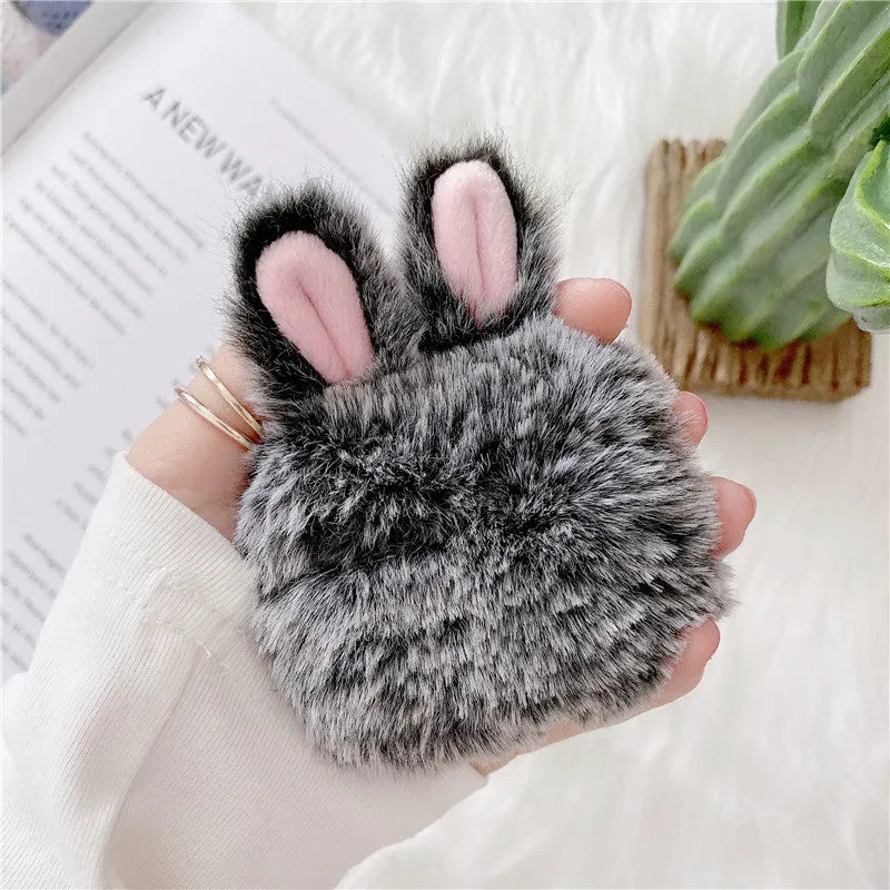 Cute pink rabbit ear AirPods protective cover for compatible Apple wireless headphones