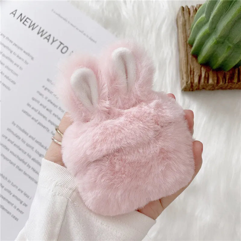 Cute pink rabbit ear AirPods protective cover for compatible Apple wireless headphones