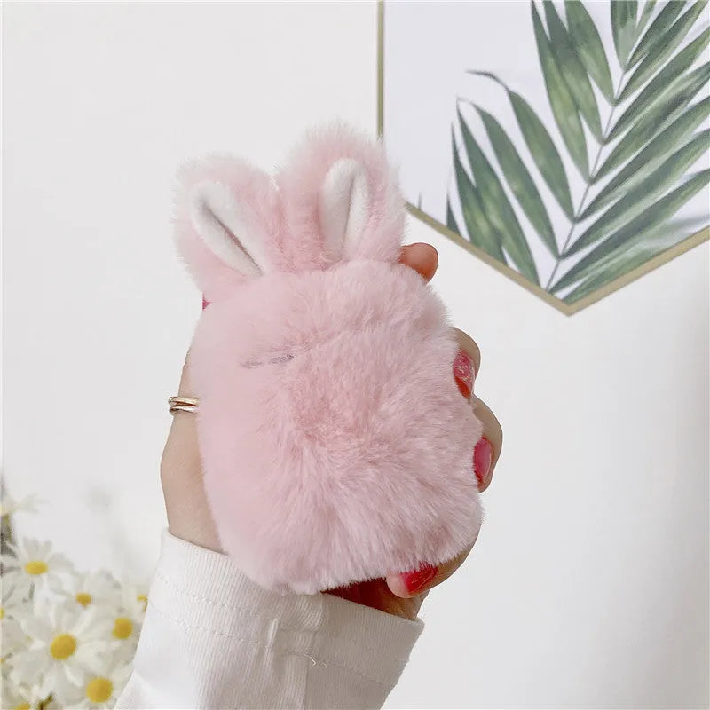 Cute pink rabbit ear AirPods protective cover for compatible Apple wireless headphones