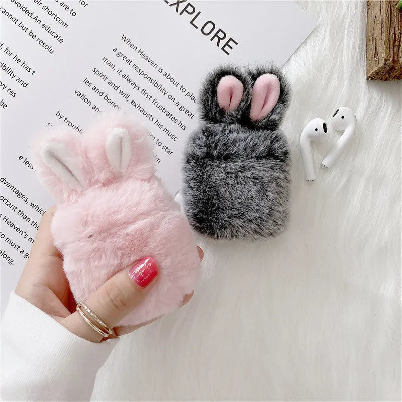 Cute pink rabbit ear AirPods protective cover for compatible Apple wireless headphones