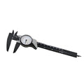 Plastic vernier caliper measuring tool showing 0-150mm range with black straightedge design