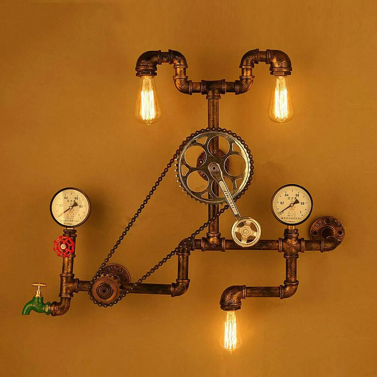 Steampunk 3/4 inch red industrial switch tee with gray copper finish and threaded connections