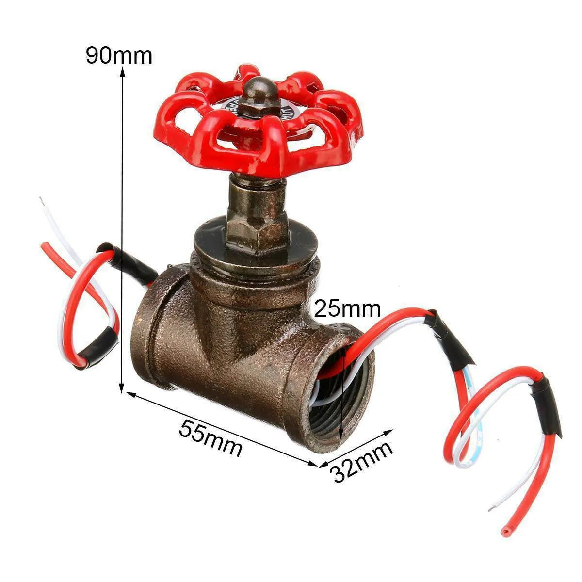 Steampunk 3/4 inch red industrial switch tee with gray copper finish and threaded connections