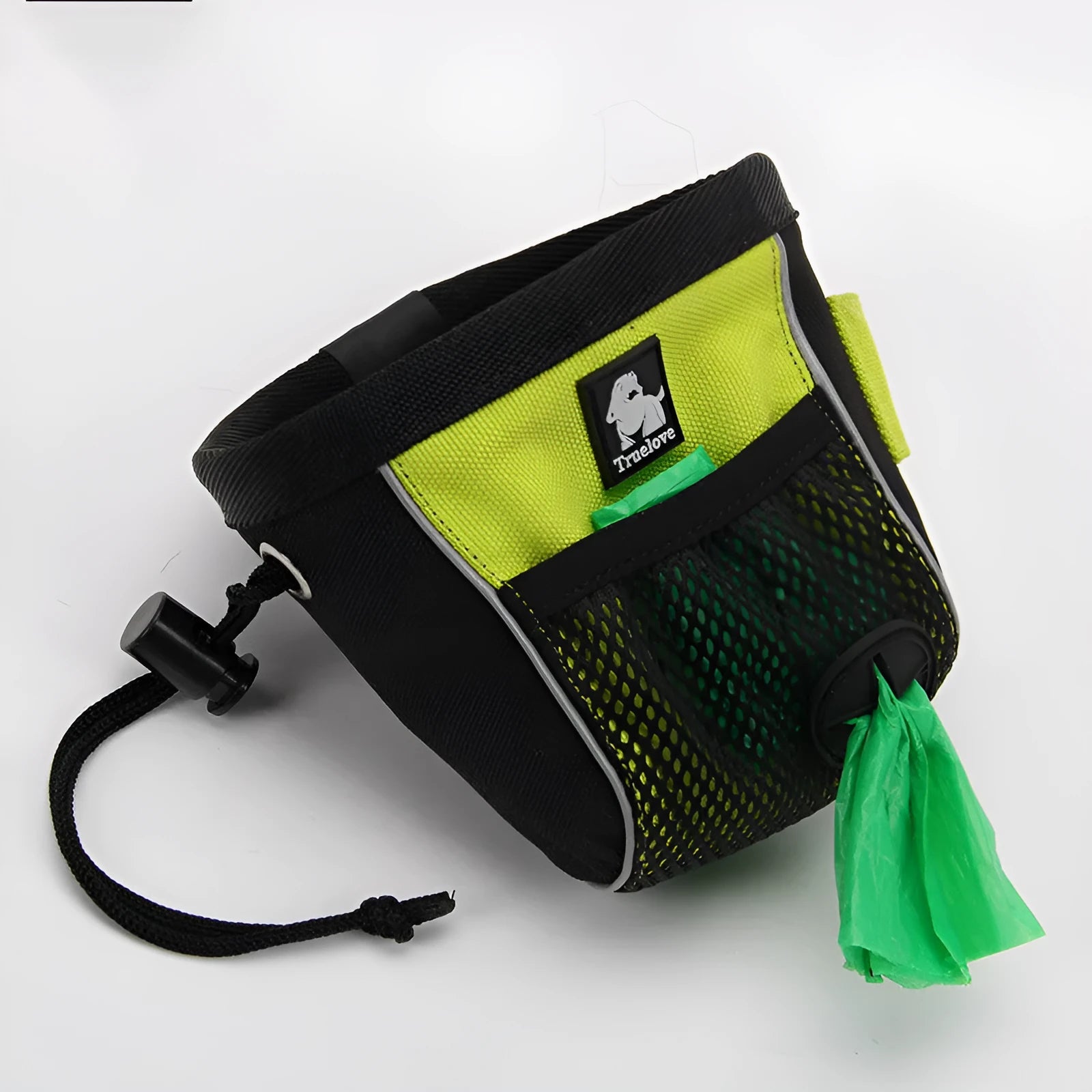 True Love canvas dog training waist bag in green with removable waste bag dispenser and mesh back panel.