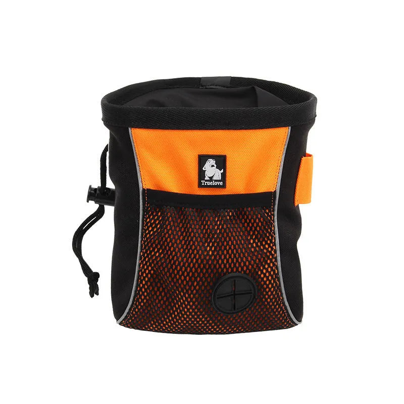 True Love canvas dog training waist bag in green with removable waste bag dispenser and mesh back panel.