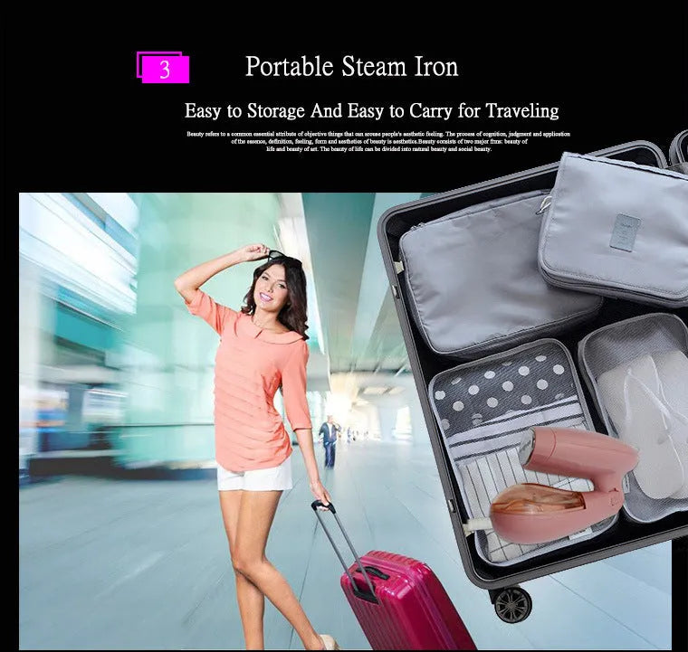 Pink Sokany portable ironing brush with steam function and built-in smoothing surface