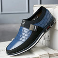Men's casual leather shoes in black, blue, and brown colours showing low-cut design