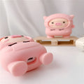 Cartoon pink pig silicone cover for AirPods with attached metal carrying hook