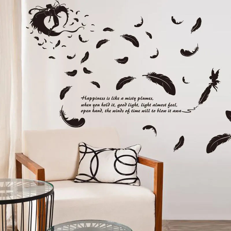 Feather Angel Three Generations black wall sticker measuring 50cm by 70cm