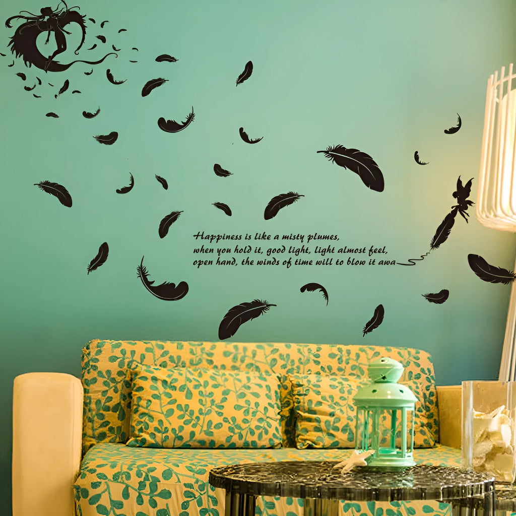 Feather Angel Three Generations black wall sticker measuring 50cm by 70cm