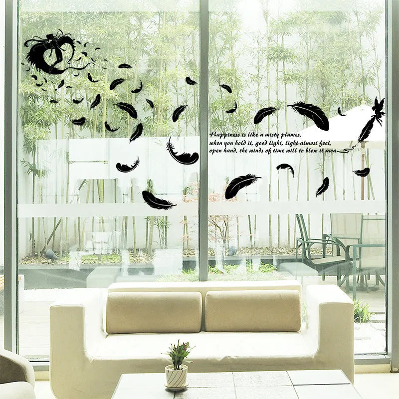 Feather Angel Three Generations black wall sticker measuring 50cm by 70cm