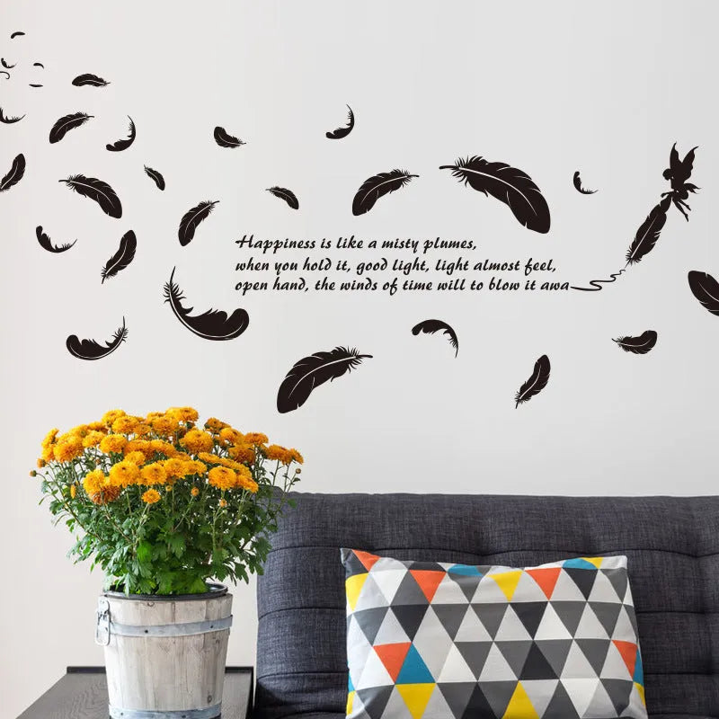 Feather Angel Three Generations black wall sticker measuring 50cm by 70cm