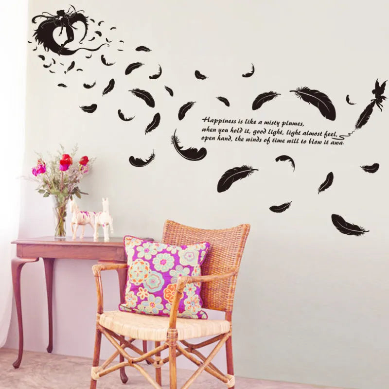 Feather Angel Three Generations black wall sticker measuring 50cm by 70cm