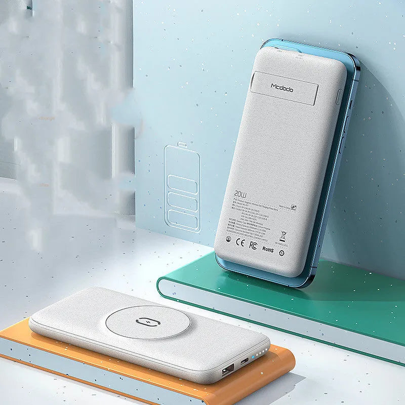 Mint green MagSafe-compatible magnetic wireless power bank with back clip showing dimensions