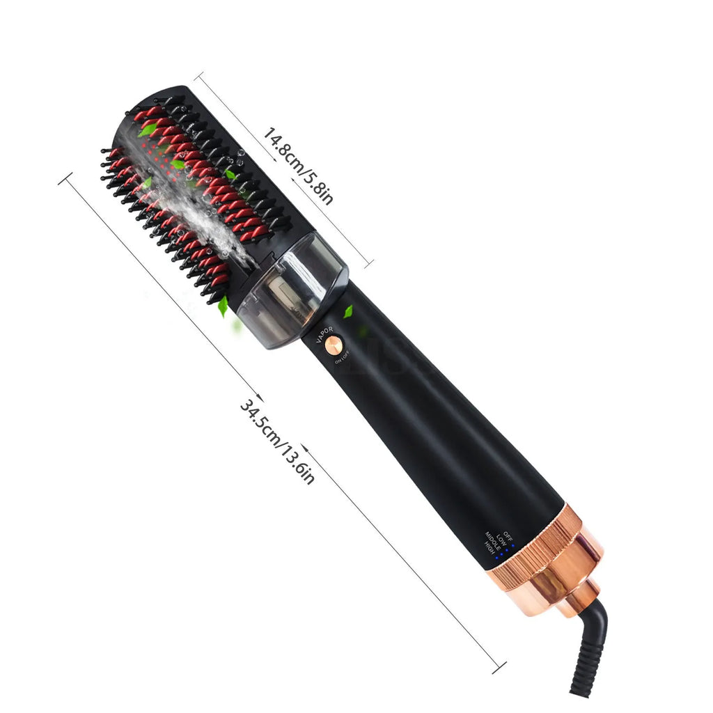 Black and pink infrared hot air comb with tourmaline ceramic heat conductor and temperature control