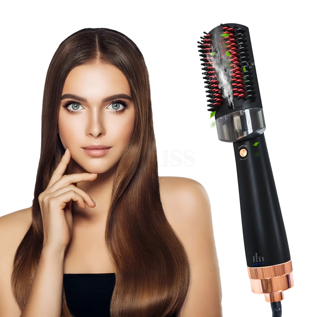 Black and pink infrared hot air comb with tourmaline ceramic heat conductor and temperature control