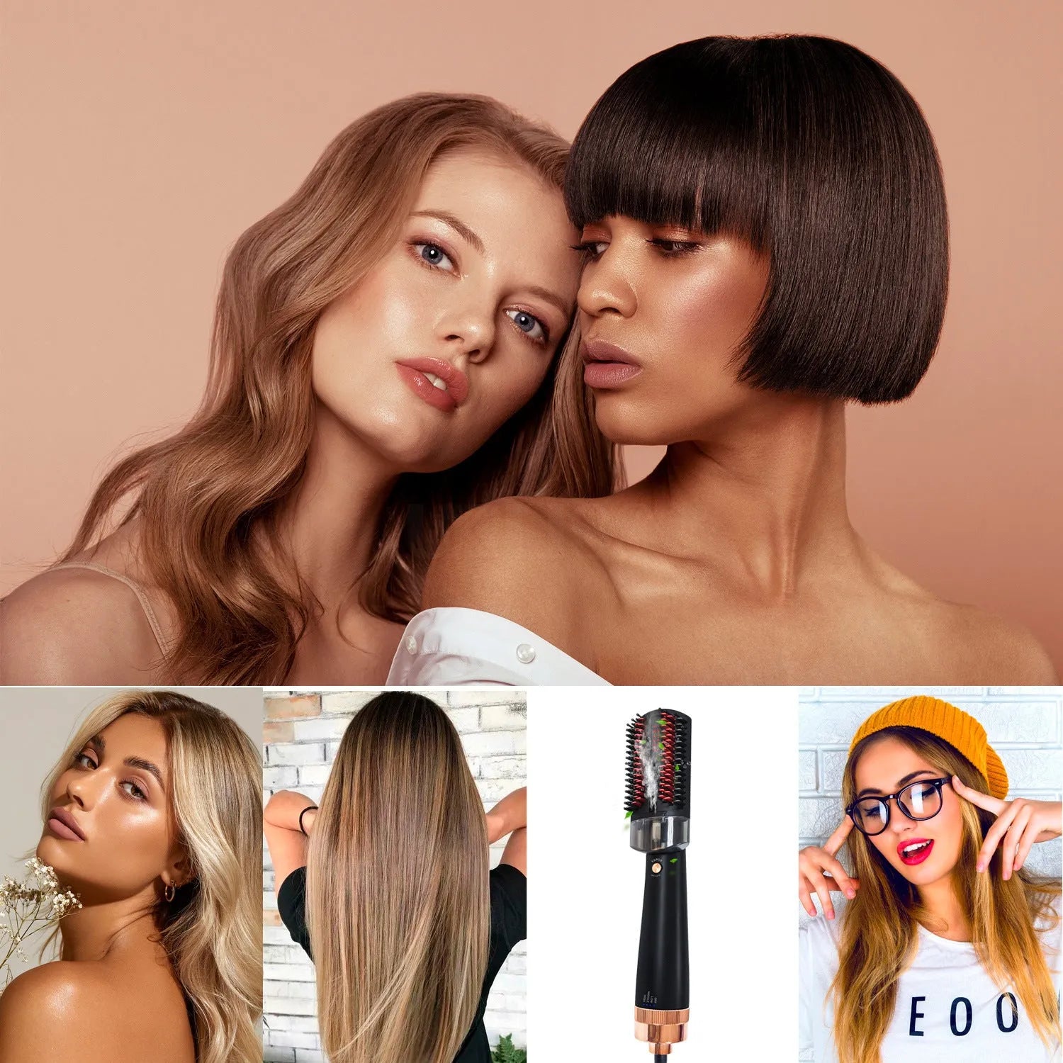 Black and pink infrared hot air comb with tourmaline ceramic heat conductor and temperature control