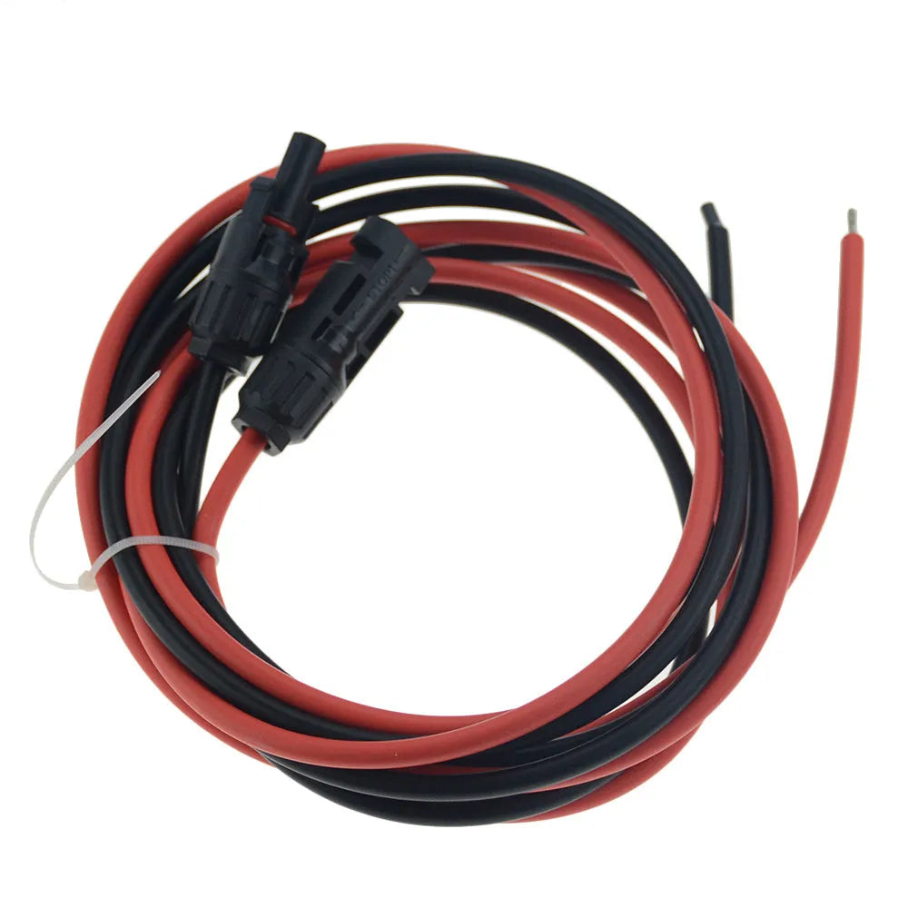 MC4 solar connector cable with tinned copper core, available in black or red, for photovoltaic panel installations