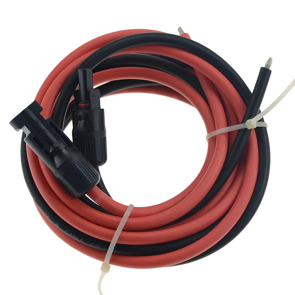MC4 solar connector cable with tinned copper core, available in black or red, for photovoltaic panel installations
