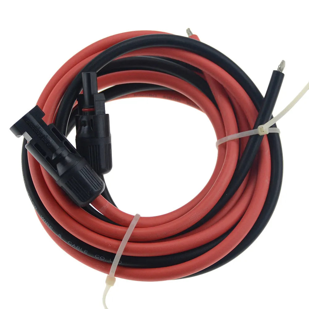 MC4 solar connector cable with tinned copper core, available in black or red, for photovoltaic panel installations