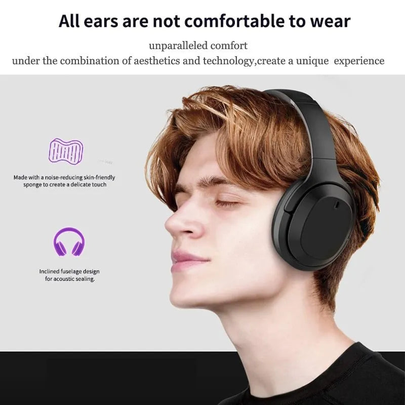Black Gorsun E98 wireless Bluetooth over-ear headphones with adjustable headband and memory-protein ear cushions